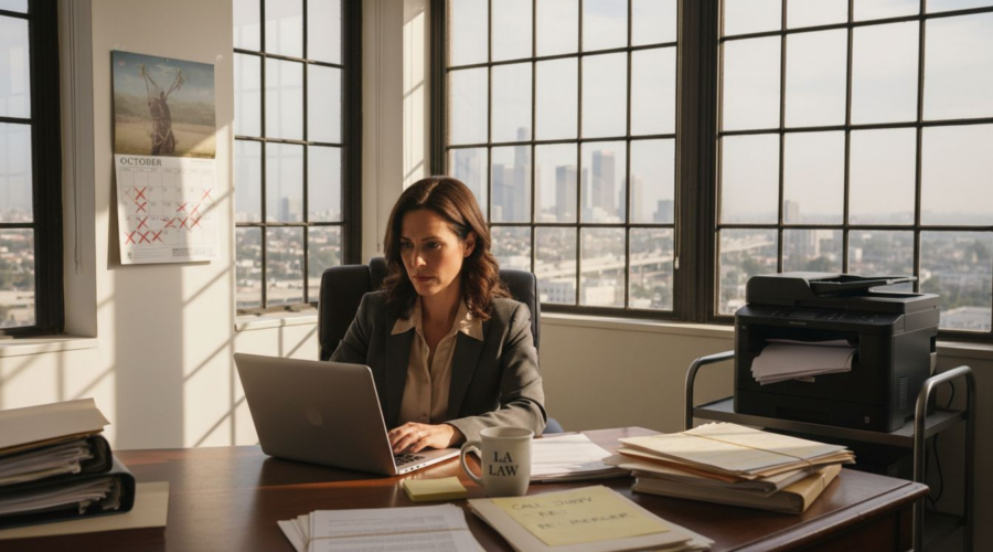 Woman documenting incident in California office
