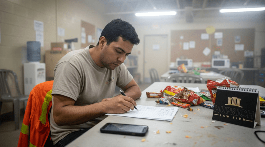 Warehouse worker checking overtime timesheet