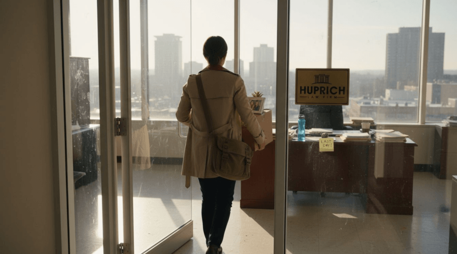 Employee with box leaving office after leave