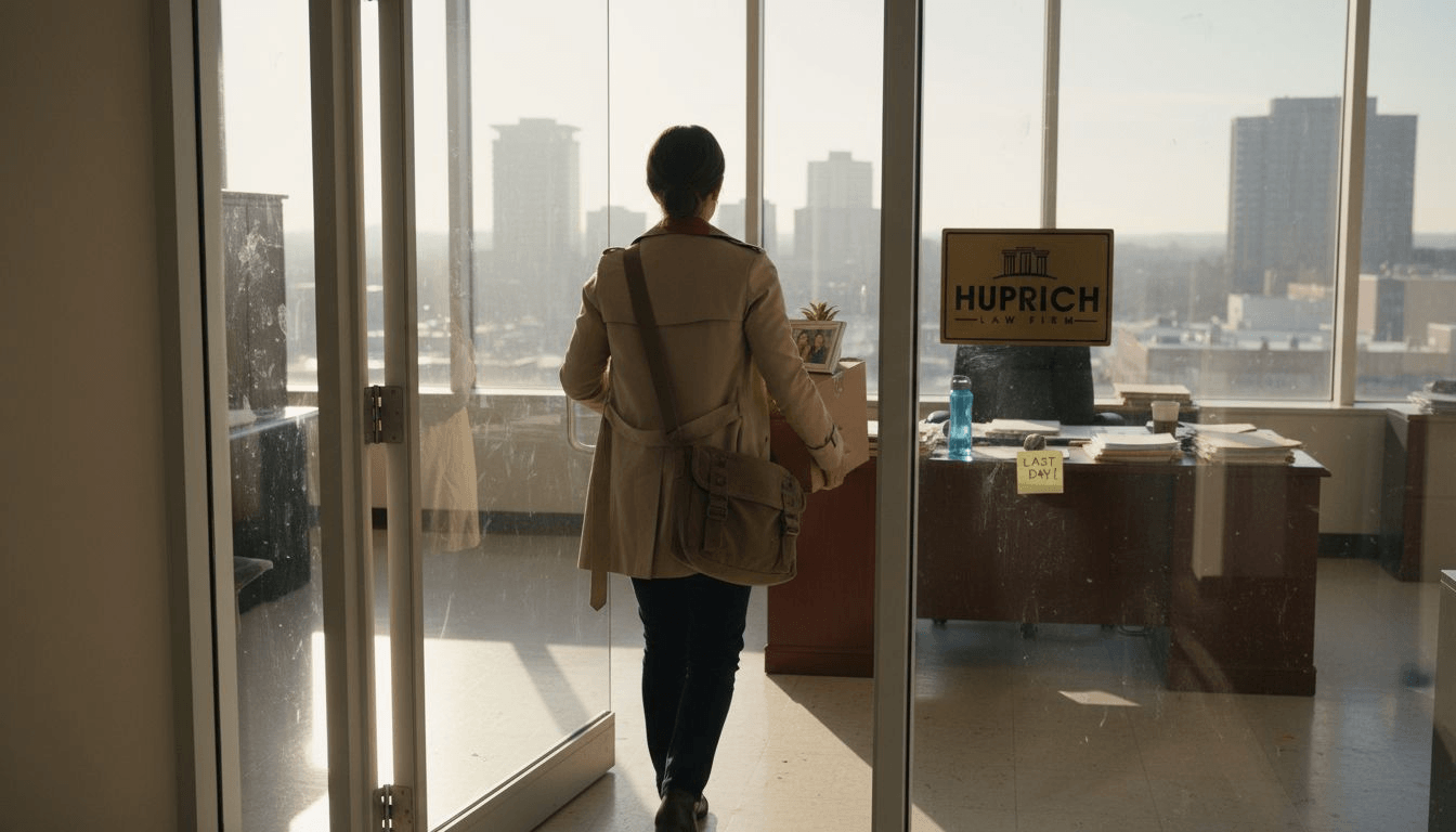 Employee with box leaving office after leave