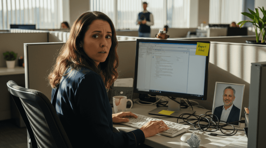 Employee nervously reports harassment in office