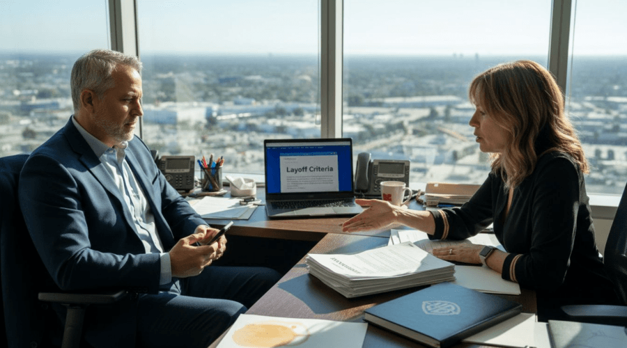 Layoff meeting in Burbank corner office