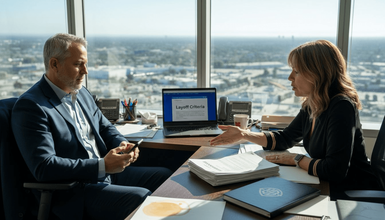 Layoff meeting in Burbank corner office