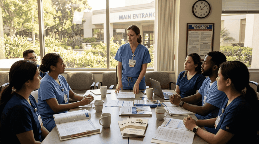 Hospital staff roundtable meeting at Huntington Hospital