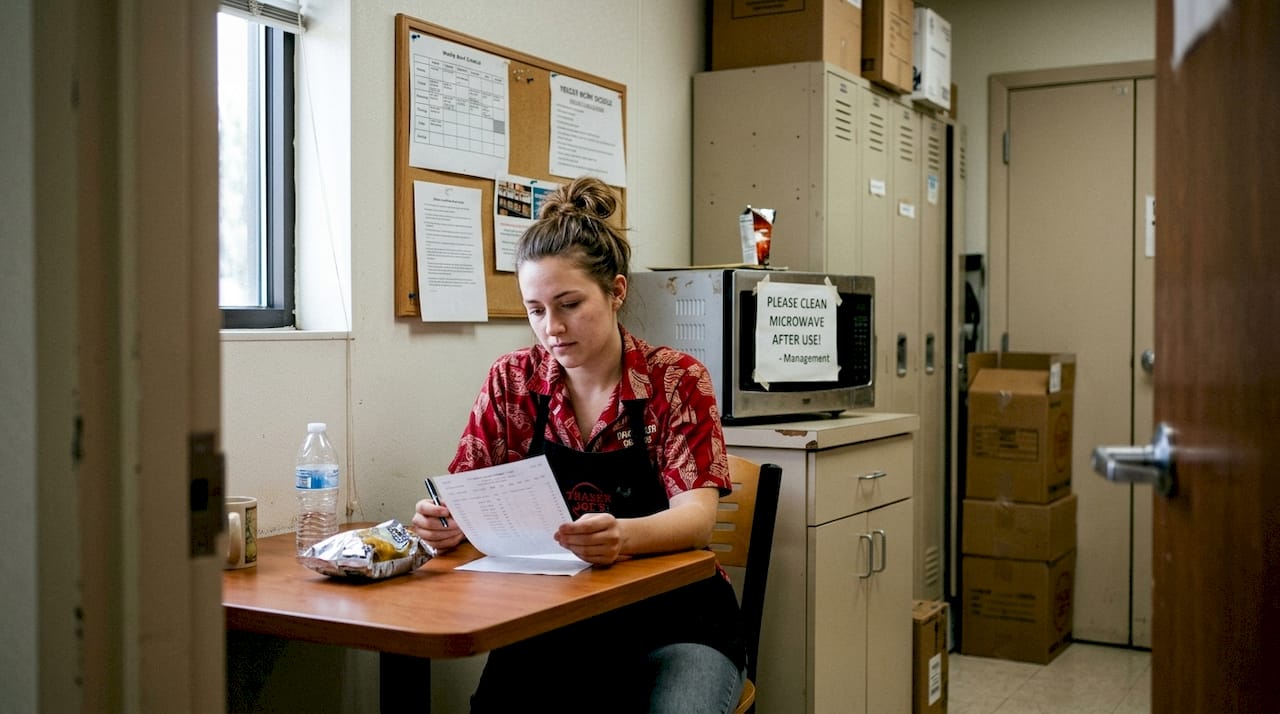 Trader Joe’s worker checks break room timecard
