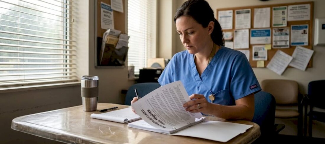 Nurse reviews workplace rights documents