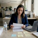 Employee reviewing FMLA paperwork in HR office
