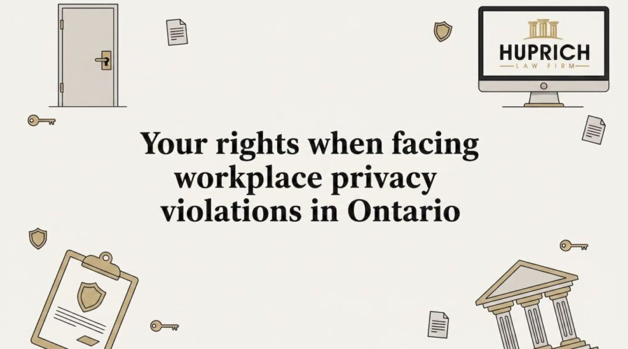 Decorative title card with workplace privacy and law icons