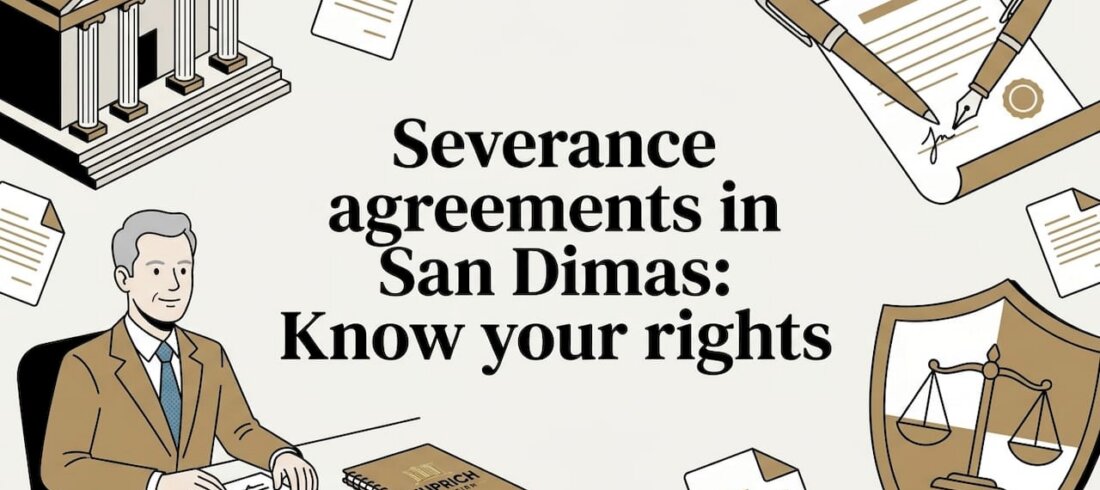 Legal themed title card illustration for severance agreements