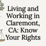 Editorial flat vector title card with Claremont and legal icons
