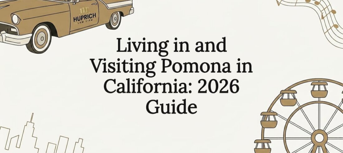 Decorative illustrated title card with Pomona California theme