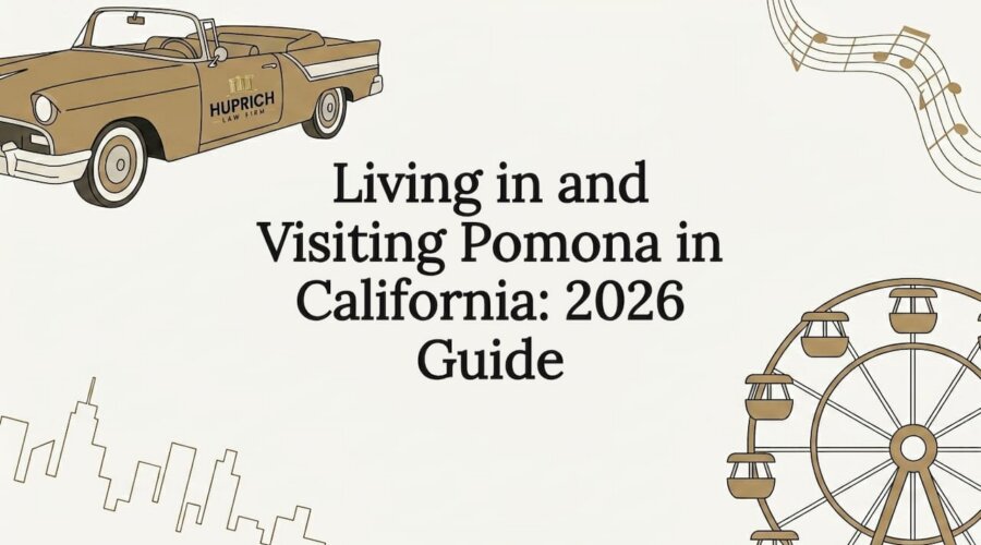 Decorative illustrated title card with Pomona California theme