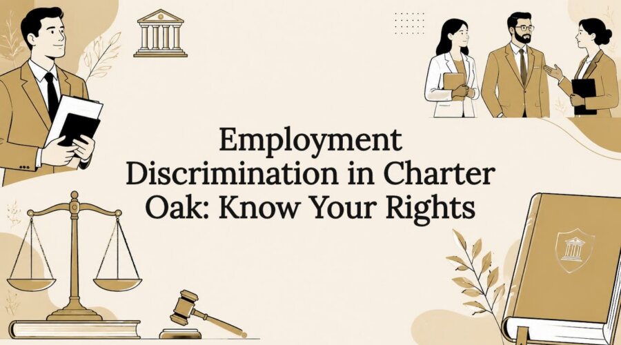 Decorative illustrated title card for employment discrimination article