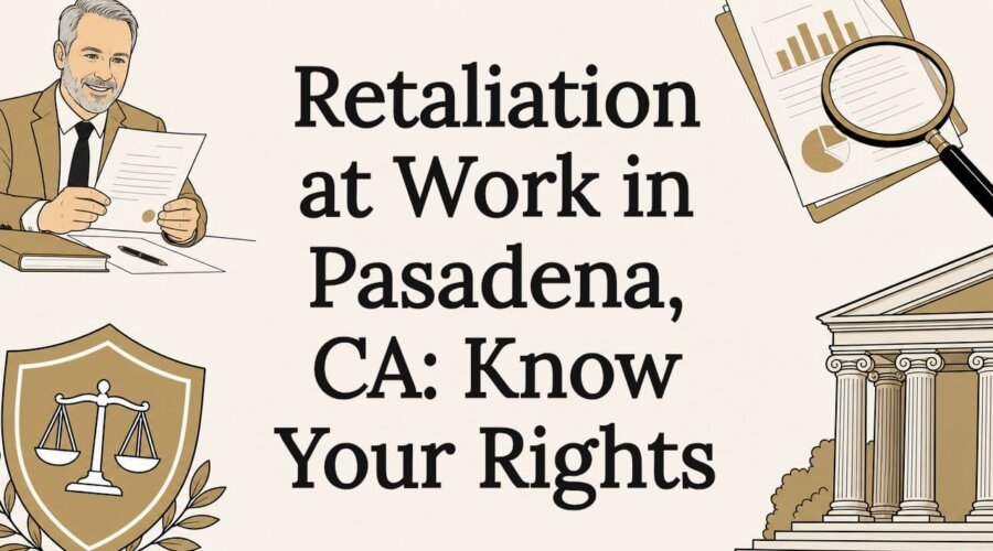 Decorative title card illustration with legal icons