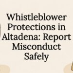 Decorative title card with legal and whistleblower icons