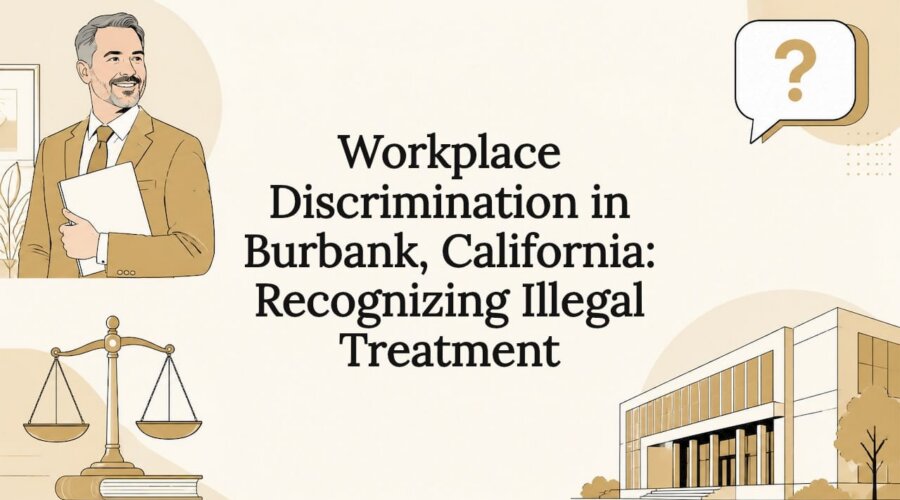Decorative title card with legal and workplace icons
