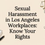 Decorative title card illustration with legal and workplace icons