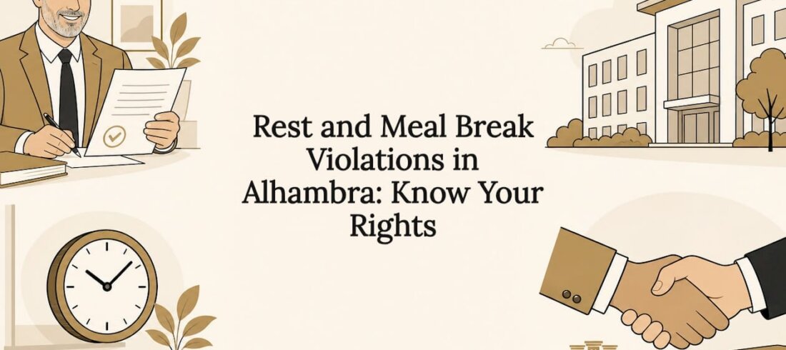 Decorative title card illustration with legal and break icons Decorative title card illustration with legal and break icons