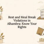 Decorative title card illustration with legal and break icons Decorative title card illustration with legal and break icons