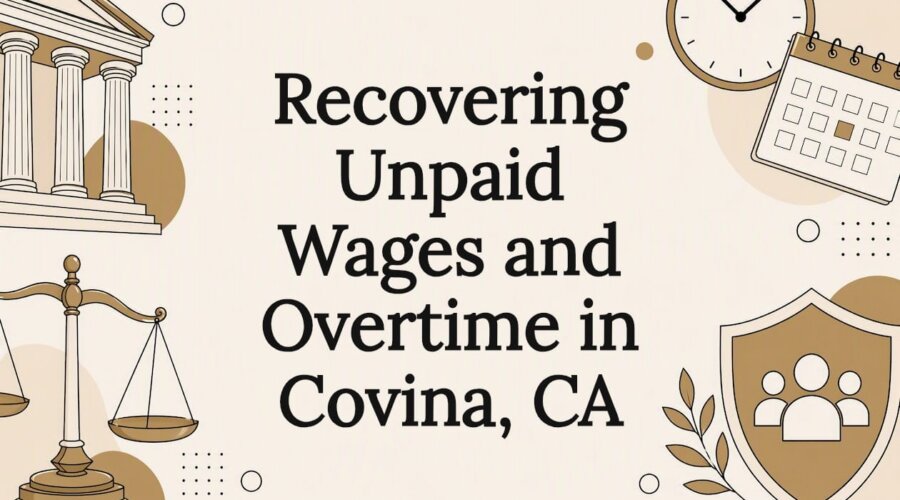Decorative title card illustration featuring employment law symbols