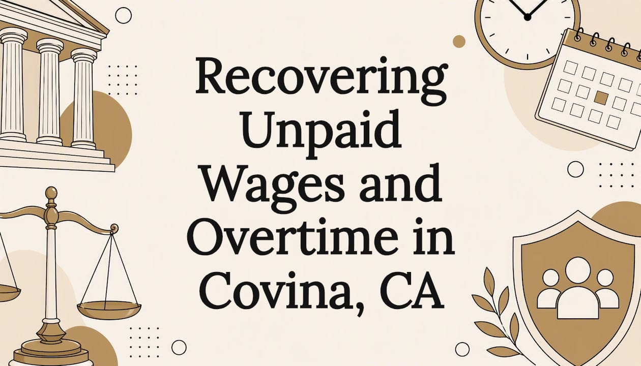 Decorative title card illustration featuring employment law symbols