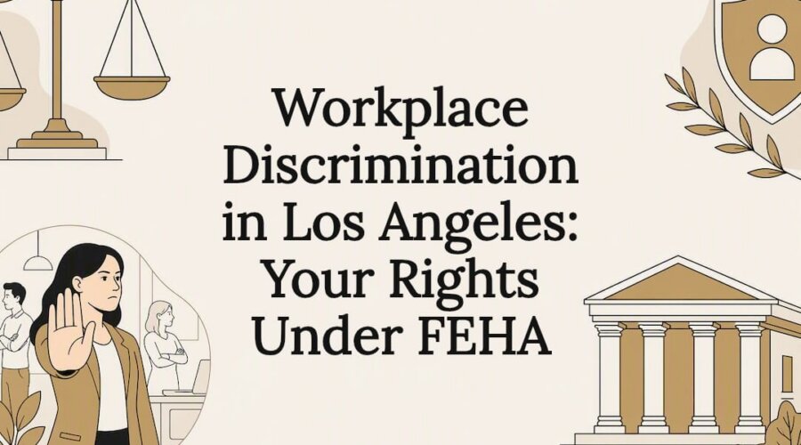 Decorative title card with legal and workplace icons