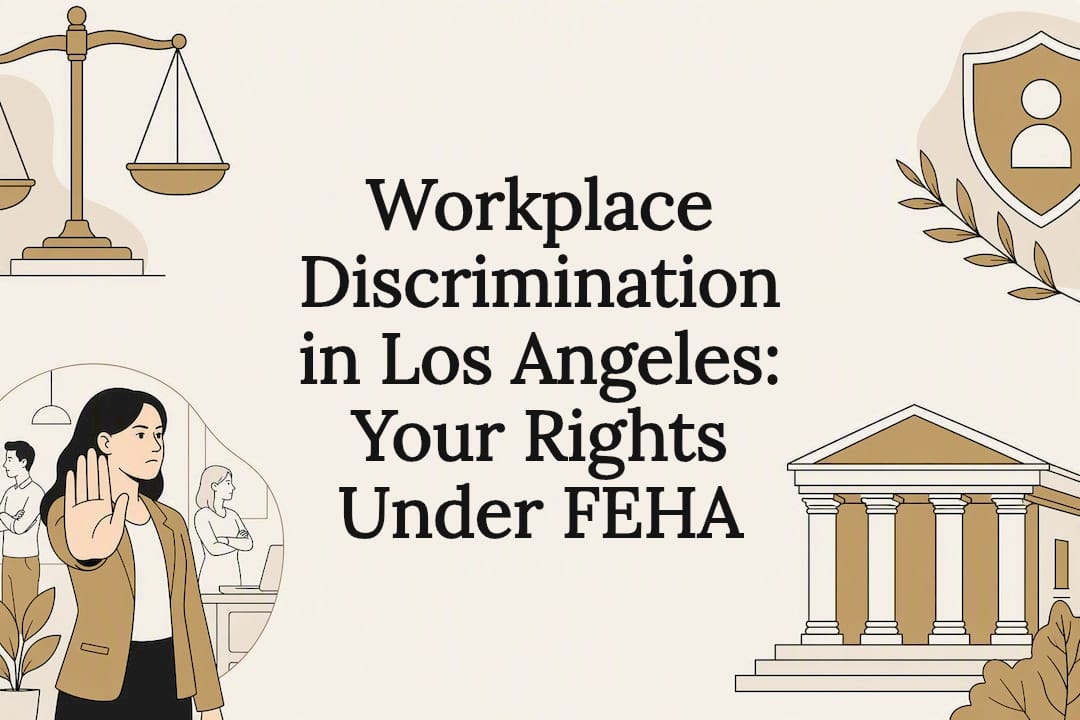 Decorative title card with legal and workplace icons