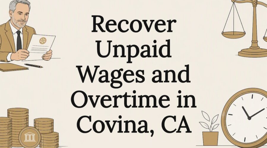 Decorative title card with wage claim illustrations