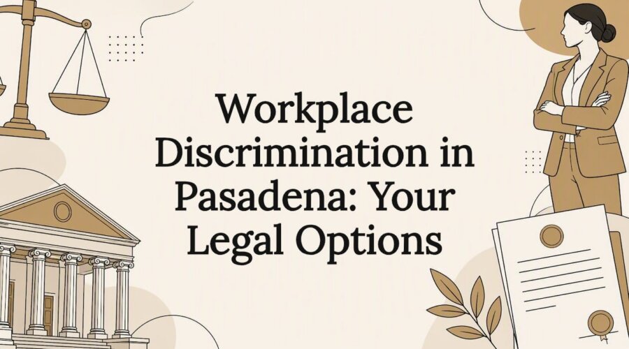 Decorative title card illustration of justice and workplace law
