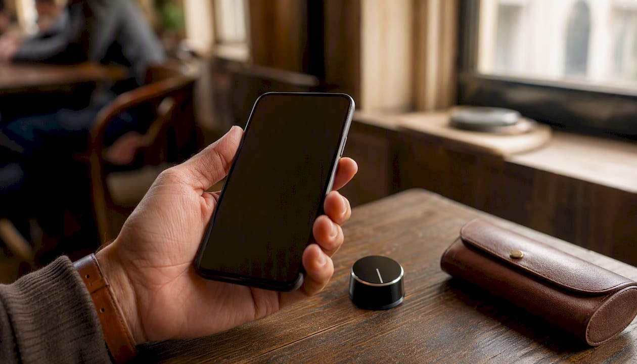 Hand holding smartphone showing accessibility feature off