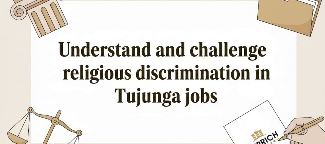 Editorial title card with law and workplace illustration